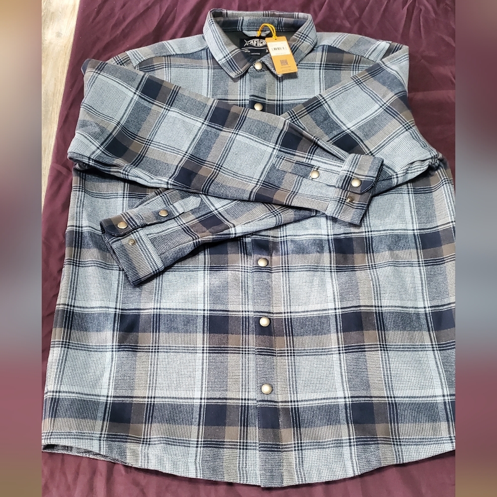 Men's AFTCO Plaid Shirt in Blue and Gray